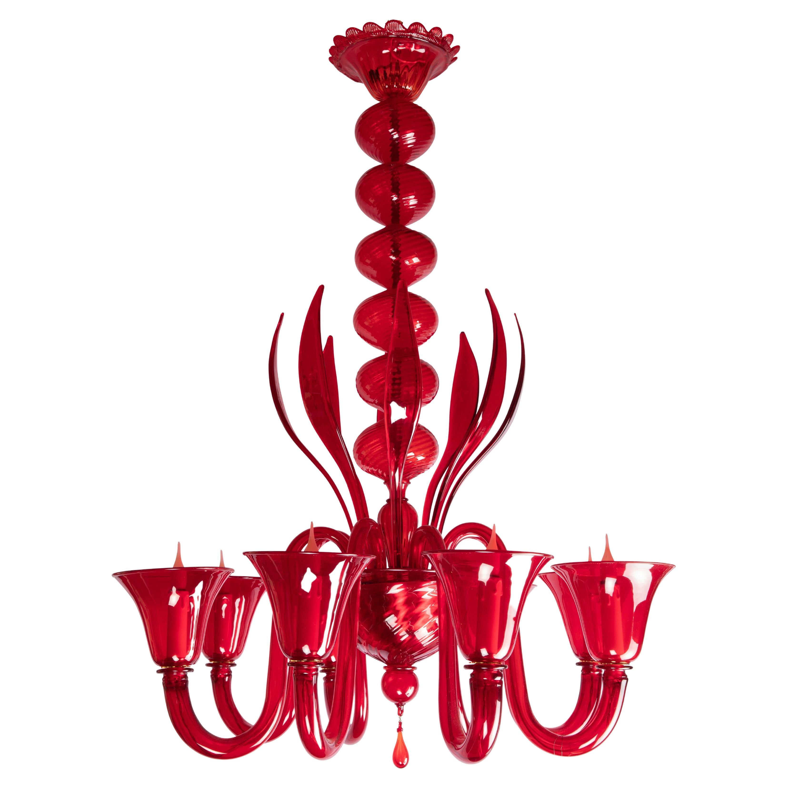 Cesare Toso, Chalice Chandelier, Ruby Red Blown Glass, 8 lights, 1980's For Sale