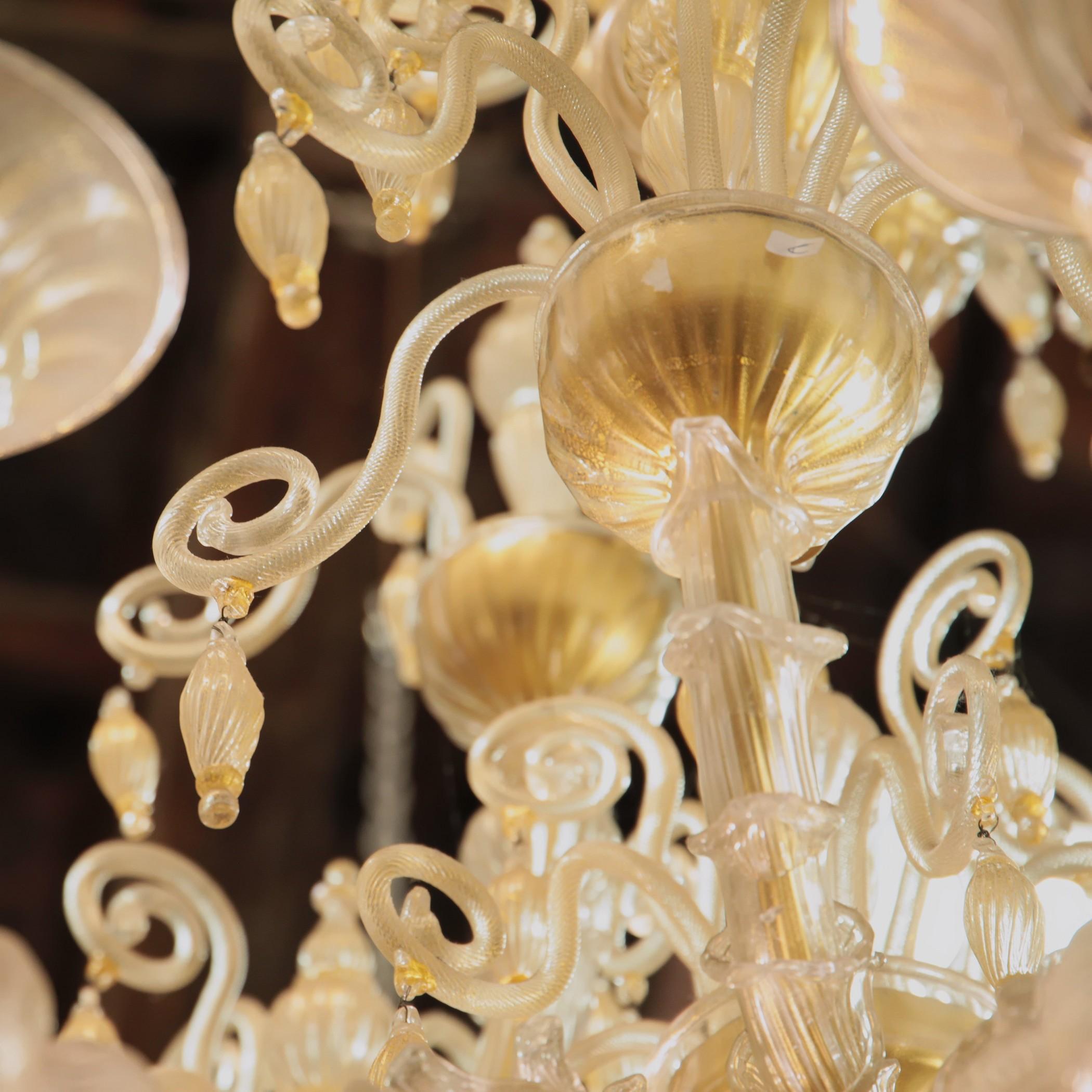 Cesare Toso Pearl Rezzonico Chandelier 9 Arms All in Gold Leaf over Clear, 1980s 3
