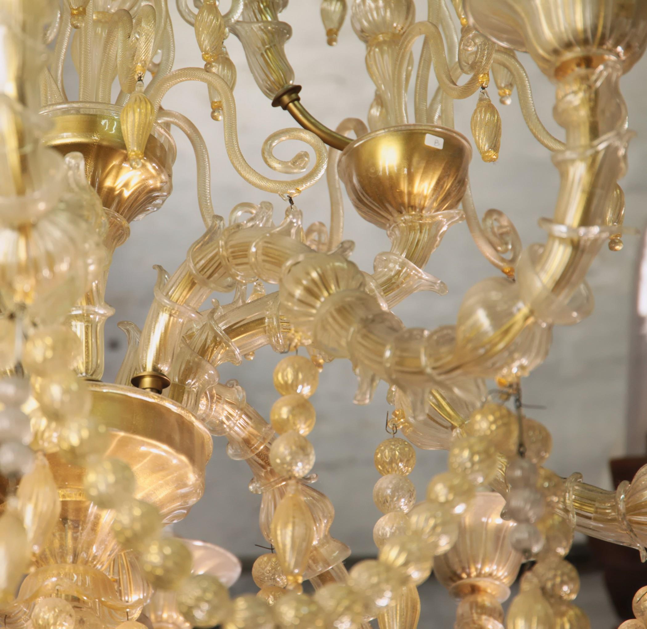 Cesare Toso Pearl Rezzonico Chandelier 9 Arms All in Gold Leaf over Clear, 1980s 6