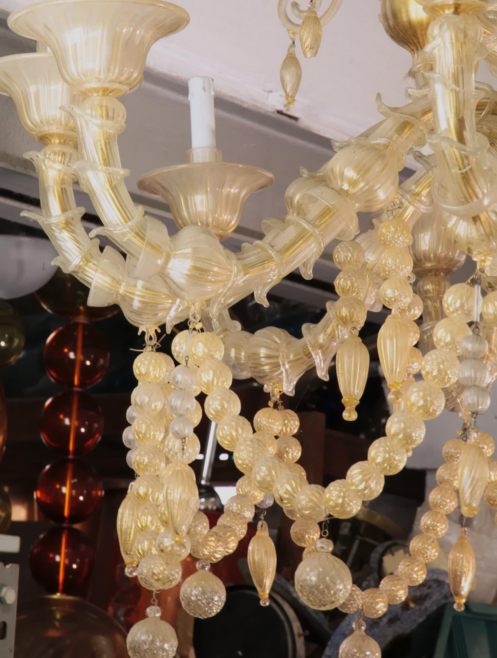 Cesare Toso Pearl Rezzonico Chandelier 9 Arms All in Gold Leaf over Clear, 1980s 7