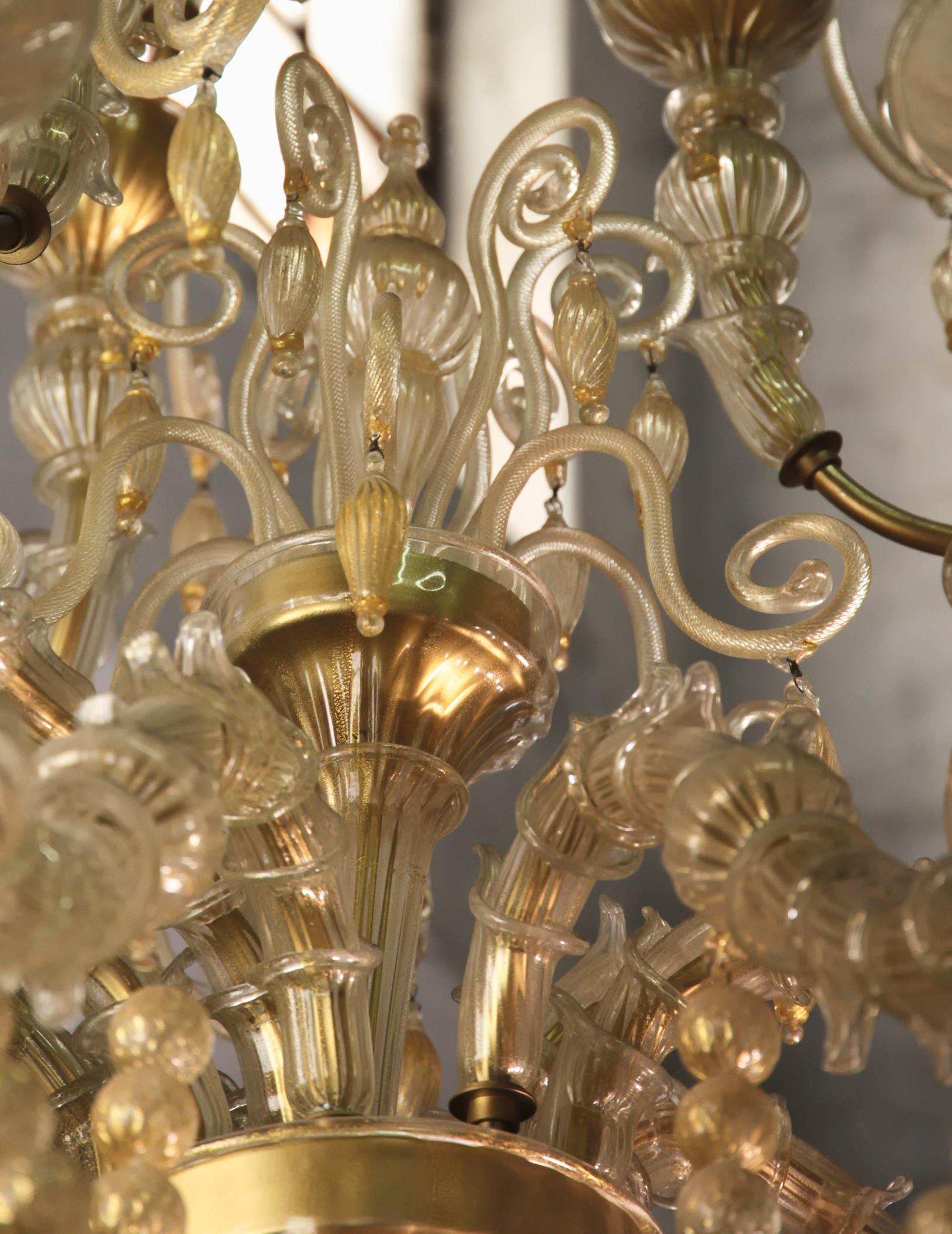 Cesare Toso Pearl Rezzonico Chandelier 9 Arms All in Gold Leaf over Clear, 1980s 8