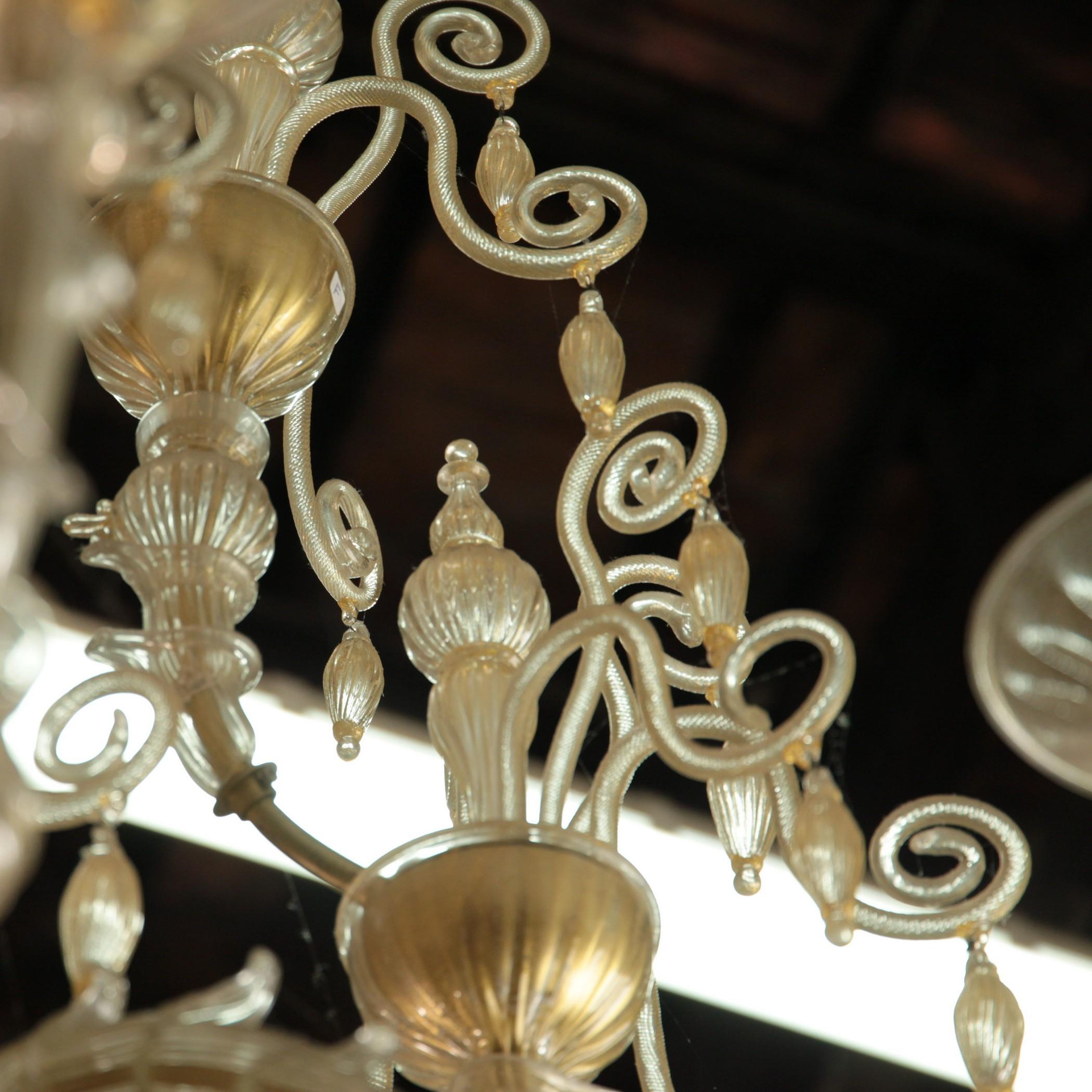 Cesare Toso Pearl Rezzonico Chandelier 9 Arms All in Gold Leaf over Clear, 1980s 10