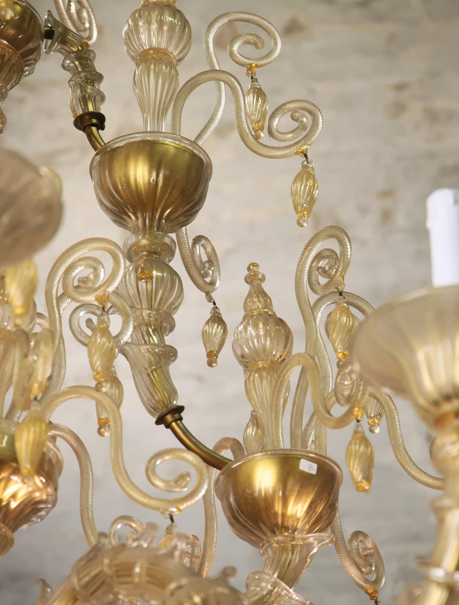 Cesare Toso Pearl Rezzonico Chandelier 9 Arms All in Gold Leaf over Clear, 1980s 11