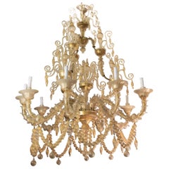 Cesare Toso Pearl Rezzonico Chandelier 9 Arms All in Gold Leaf over Clear, 1980s