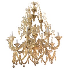 Vintage Cesare Toso Pearl Rezzonico Chandelier 9 Arms All in Gold Leaf over Clear, 1980s