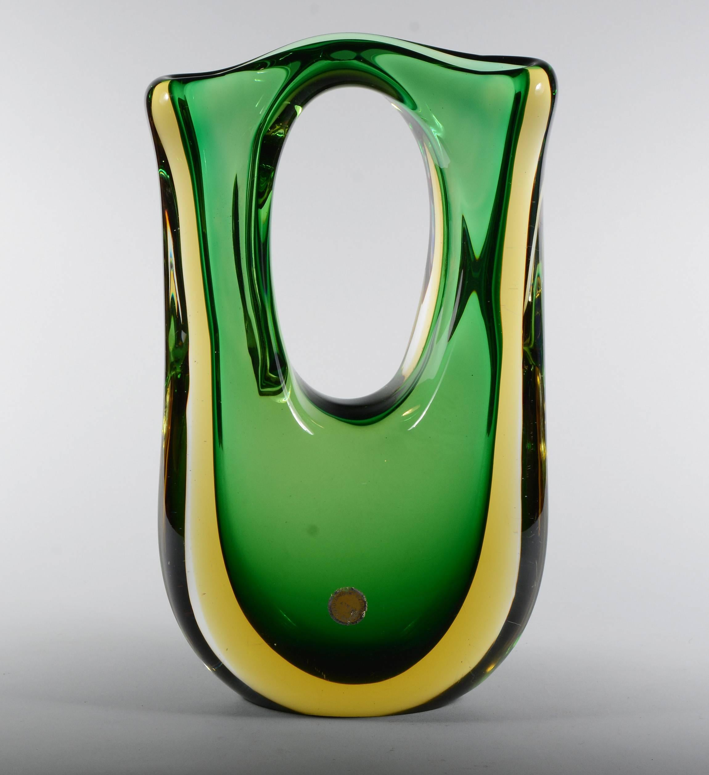 Italian Cesare Toso Pierced Sommerso Glass Vase