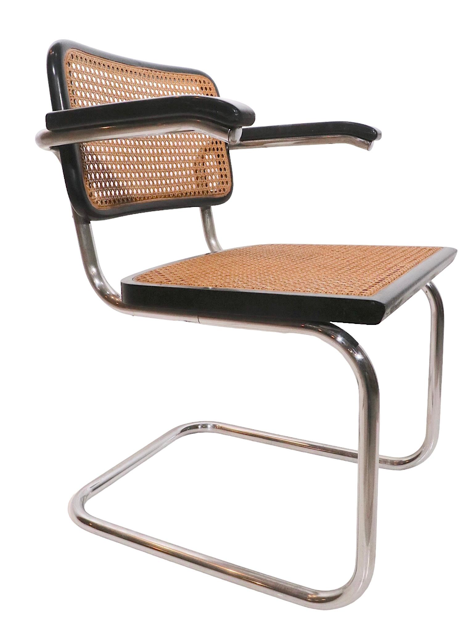 Cesca Arm Chairs Black Chrome and Cane Designed by Breuer Made in Italy, 1970s 3
