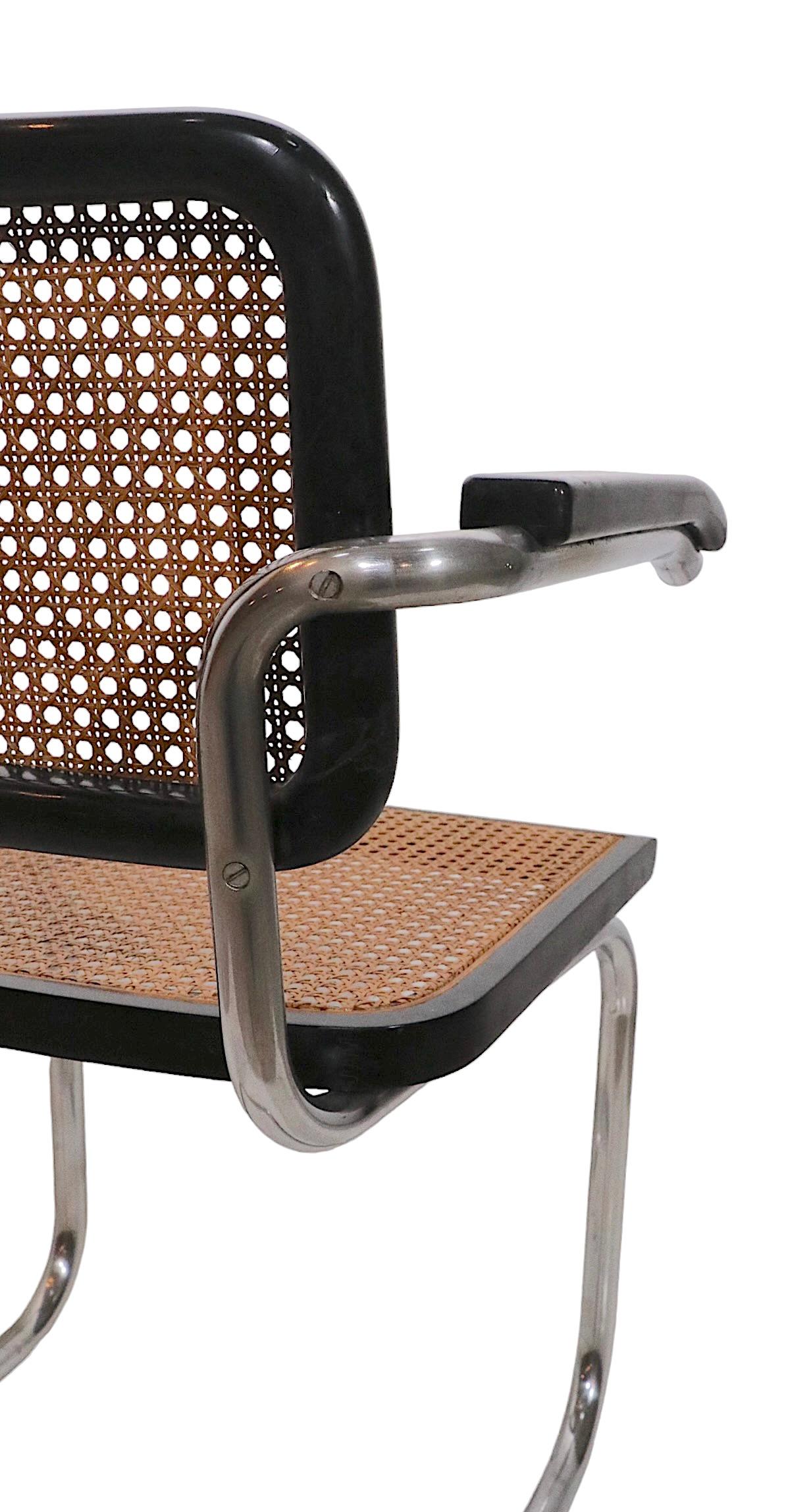 Cesca Arm Chairs Black Chrome and Cane Designed by Breuer Made in Italy, 1970s In Good Condition In New York, NY