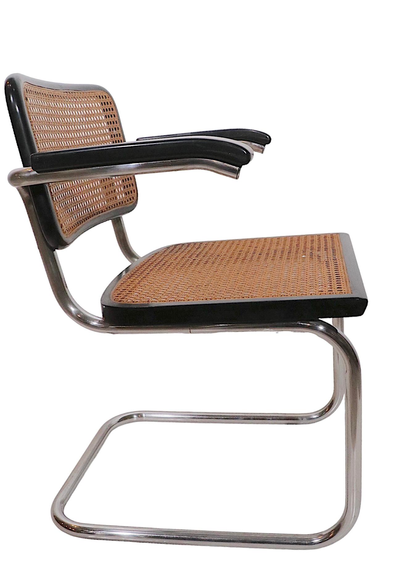 Cesca Arm Chairs Black Chrome and Cane Designed by Breuer Made in Italy, 1970s 2