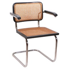 Cesca-Sessel aus schwarzem Chrom und Schilfrohr, entworfen von Breuer, hergestellt in Italien, 1970er Jahre