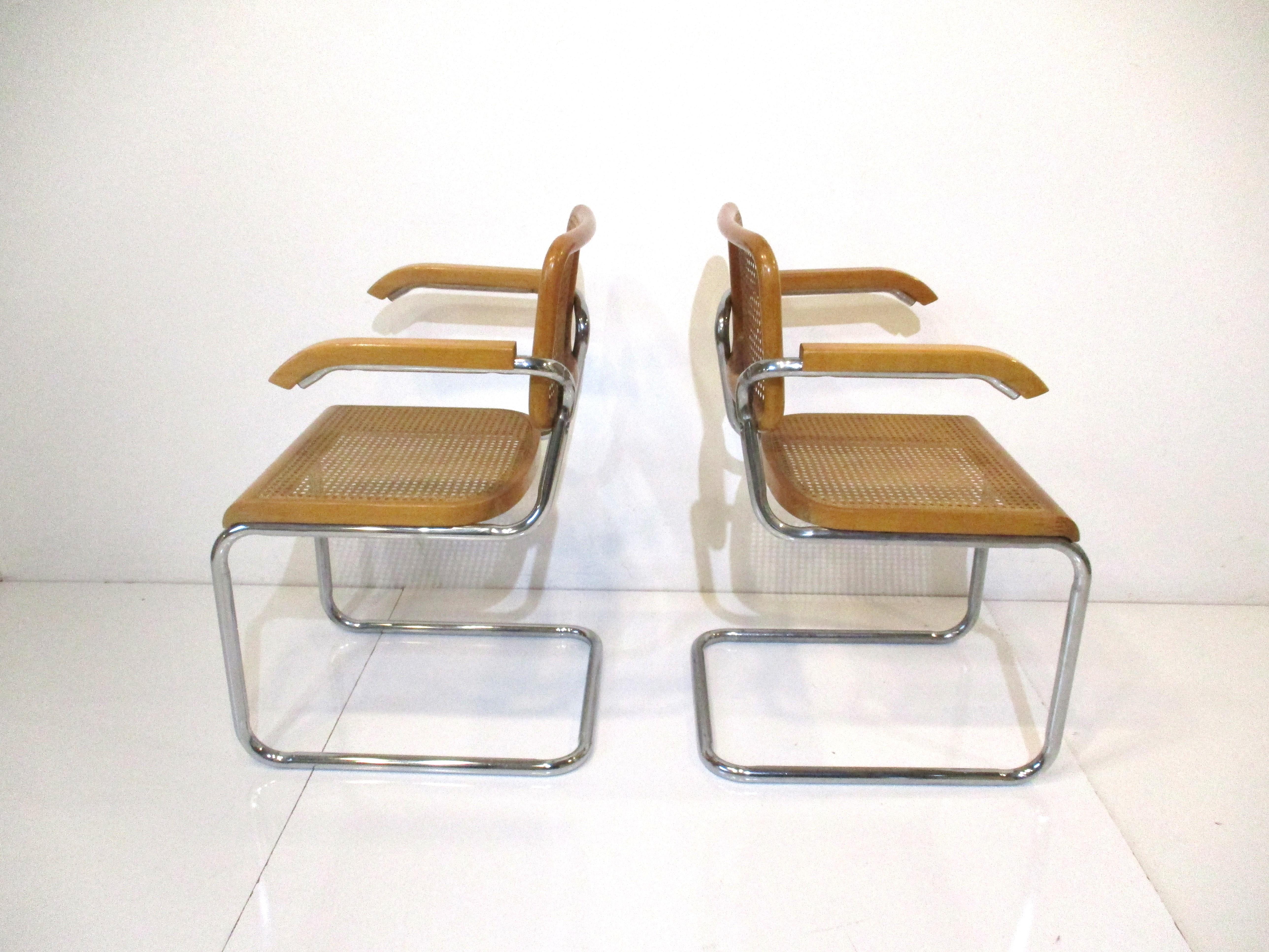 Italian Cesca Arm Chairs by Marcel Breuer Italy 