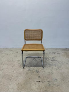 Silla voladiza Cesca de cromo y caña Según Marcel Breuer, Italia Años 70