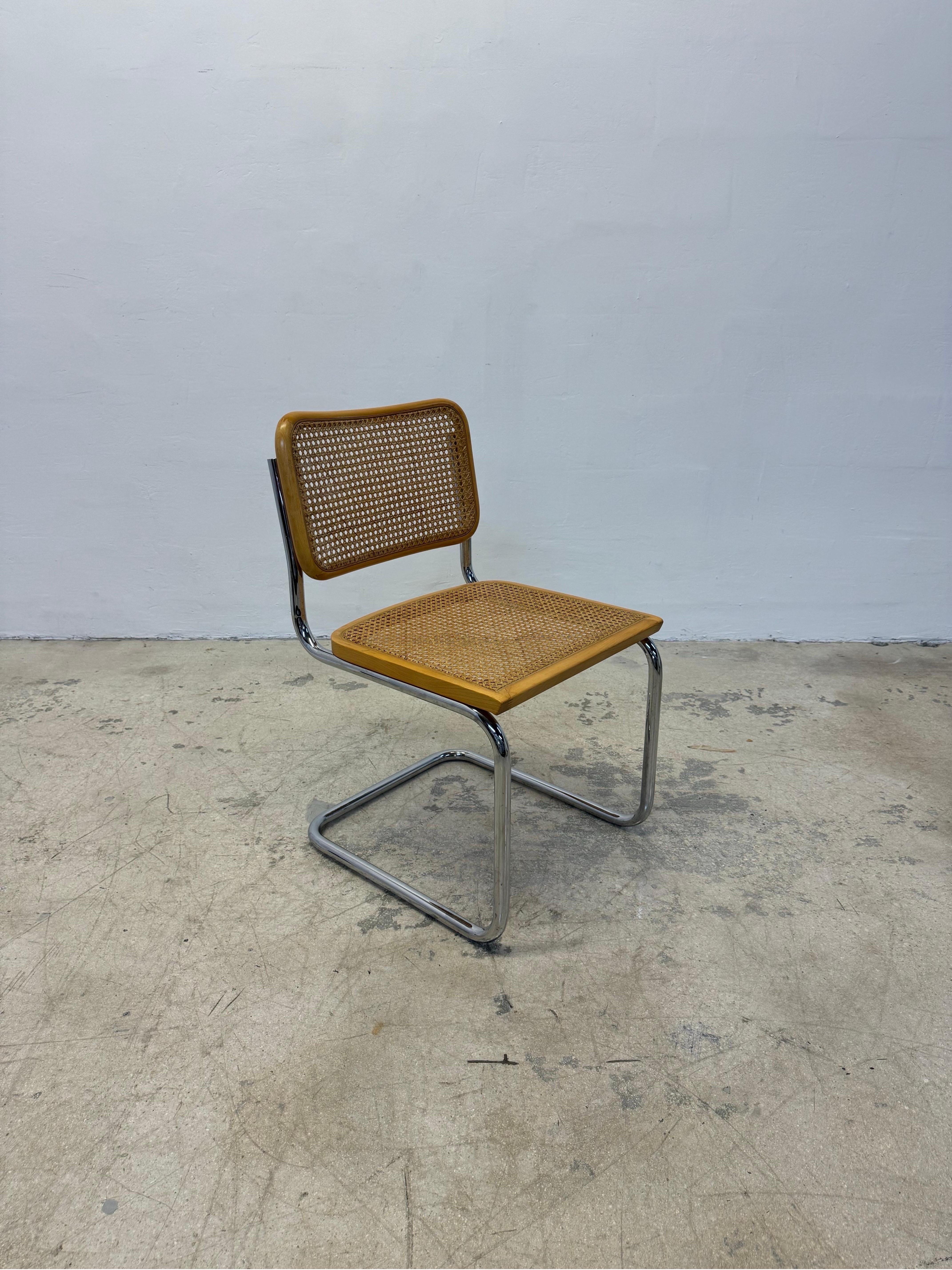Bauhaus Cesca Cantilevered Chrome and Cane Chair After Marcel Breuer, Italy 1970s For Sale