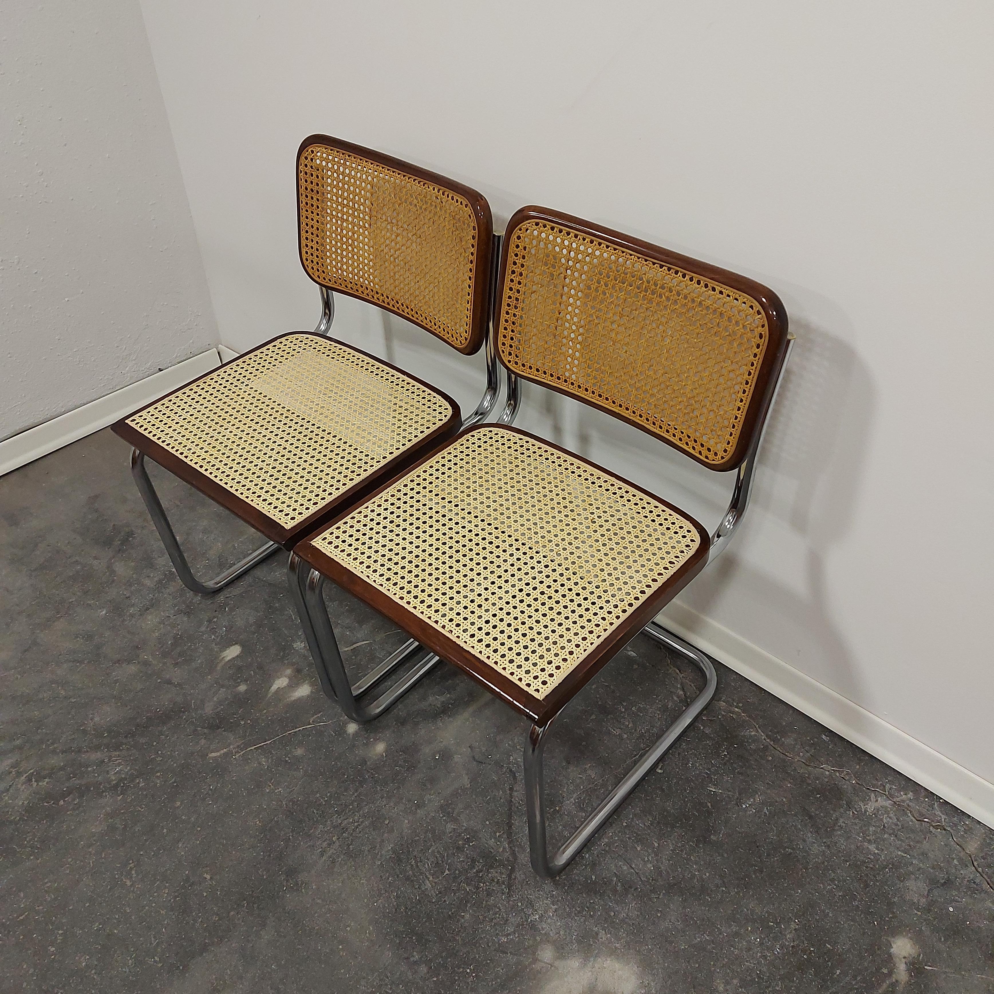 Cesca chair, 1980s

Designer Marcel Breuer
Country of producer: Italy
Design Period: 1920 to 1949
Production Period: 1980s
Style: Mid-Century, Classic, Modern

Detailed Condition: This vintage item is in good vintage condition. All chairs have new