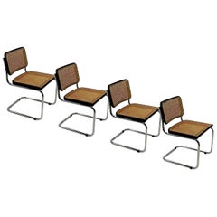 Cesca Chair B32, by Marcel Breuer, Black Color, circa 1980, Italy, Set of Four