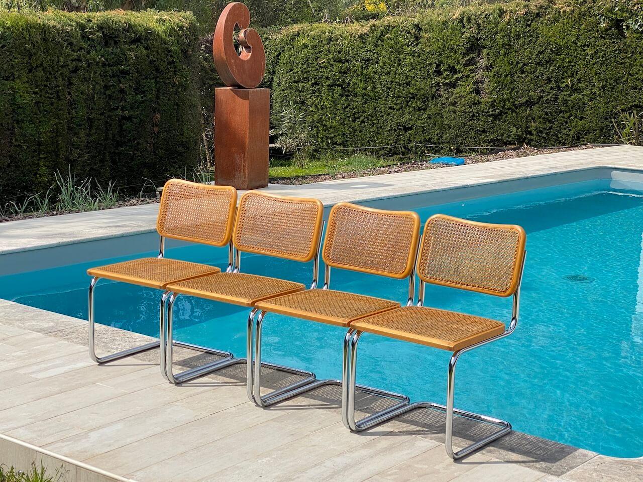 Mid-Century Modern Cesca Chair B32, by Marcel Breuer, Brown Color, circa 1980, Italy, Set of Four
