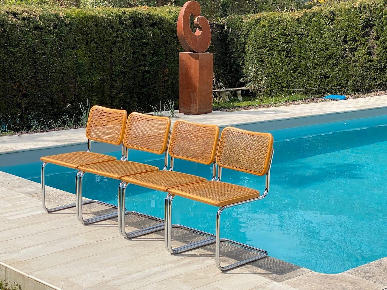 Italian Cesca Chair B32, by Marcel Breuer, Brown Color, circa 1980, Italy, Set of Four