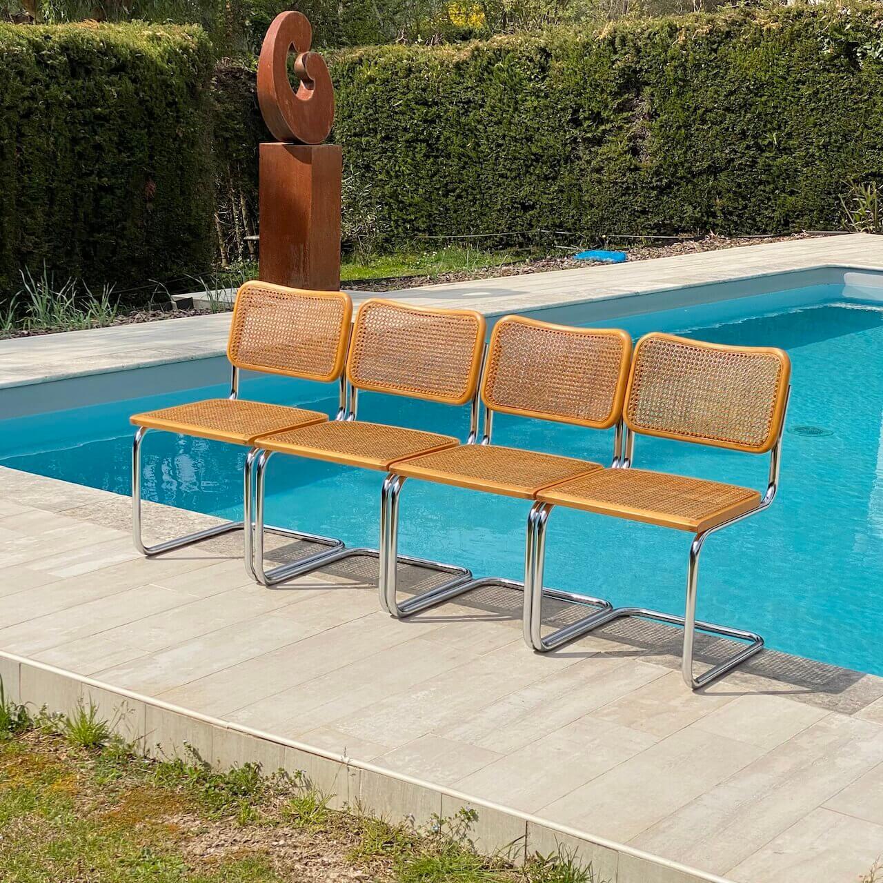 Cesca Chair B32, by Marcel Breuer, Brown Color, circa 1980, Italy, Set of Four In Good Condition In Auribeau sur Siagne, FR