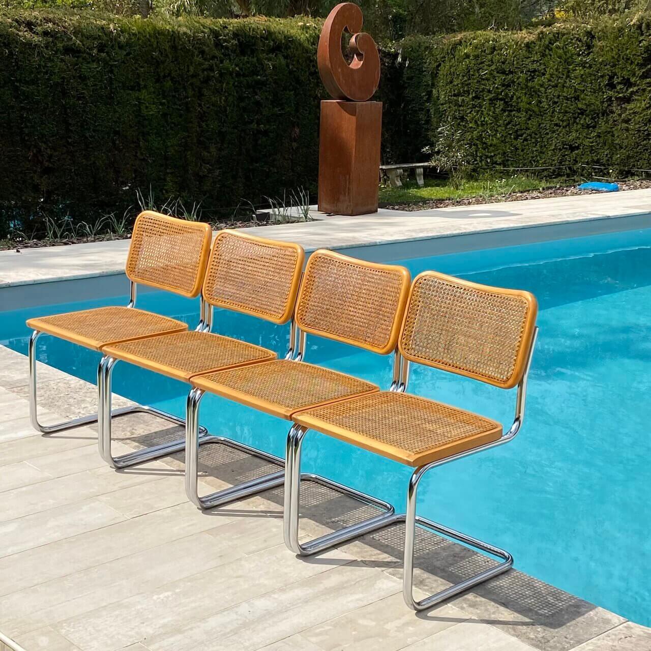 Late 20th Century Cesca Chair B32, by Marcel Breuer, Brown Color, circa 1980, Italy, Set of Four