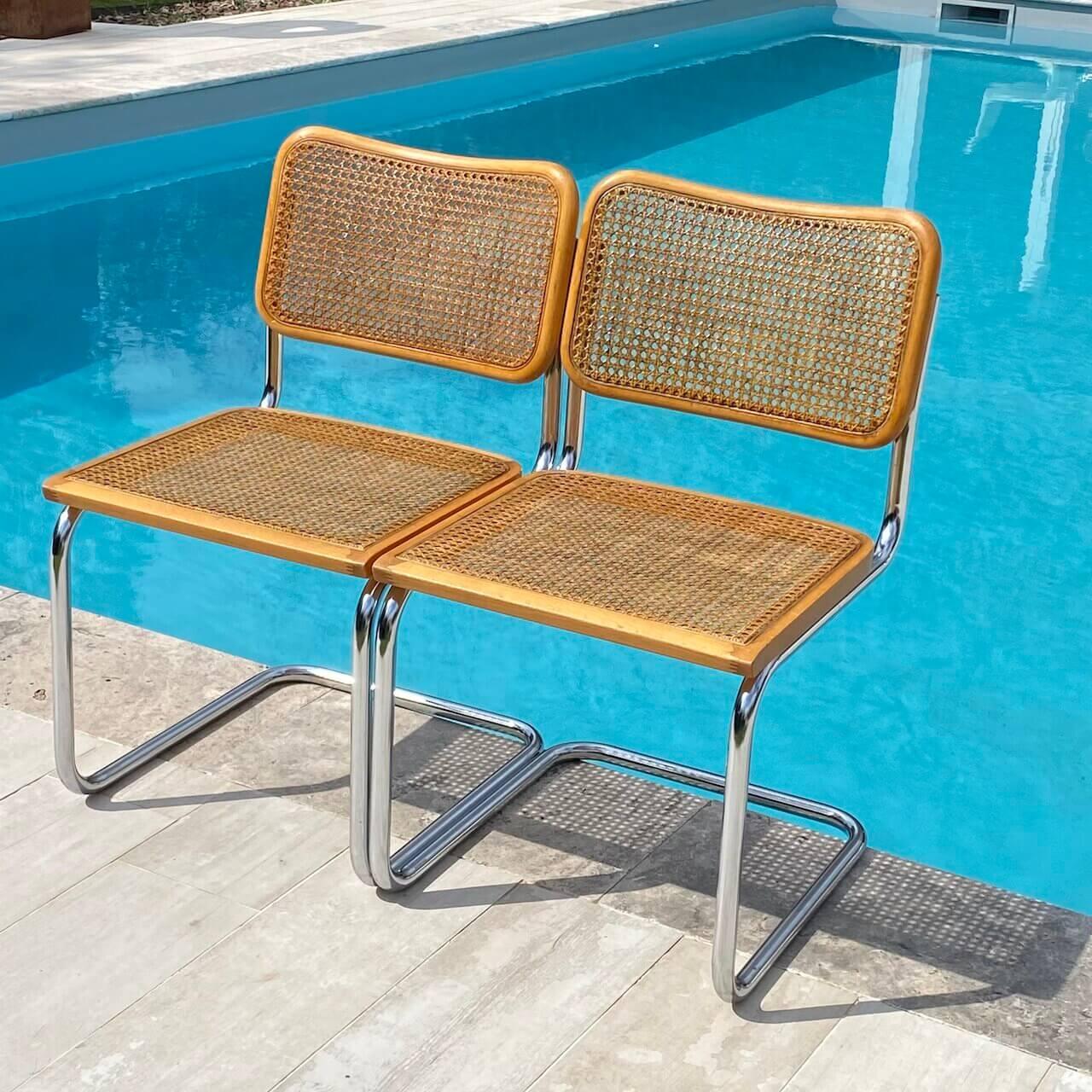 Chrome Cesca Chair B32, by Marcel Breuer, Brown Color, circa 1980, Italy, Set of Four