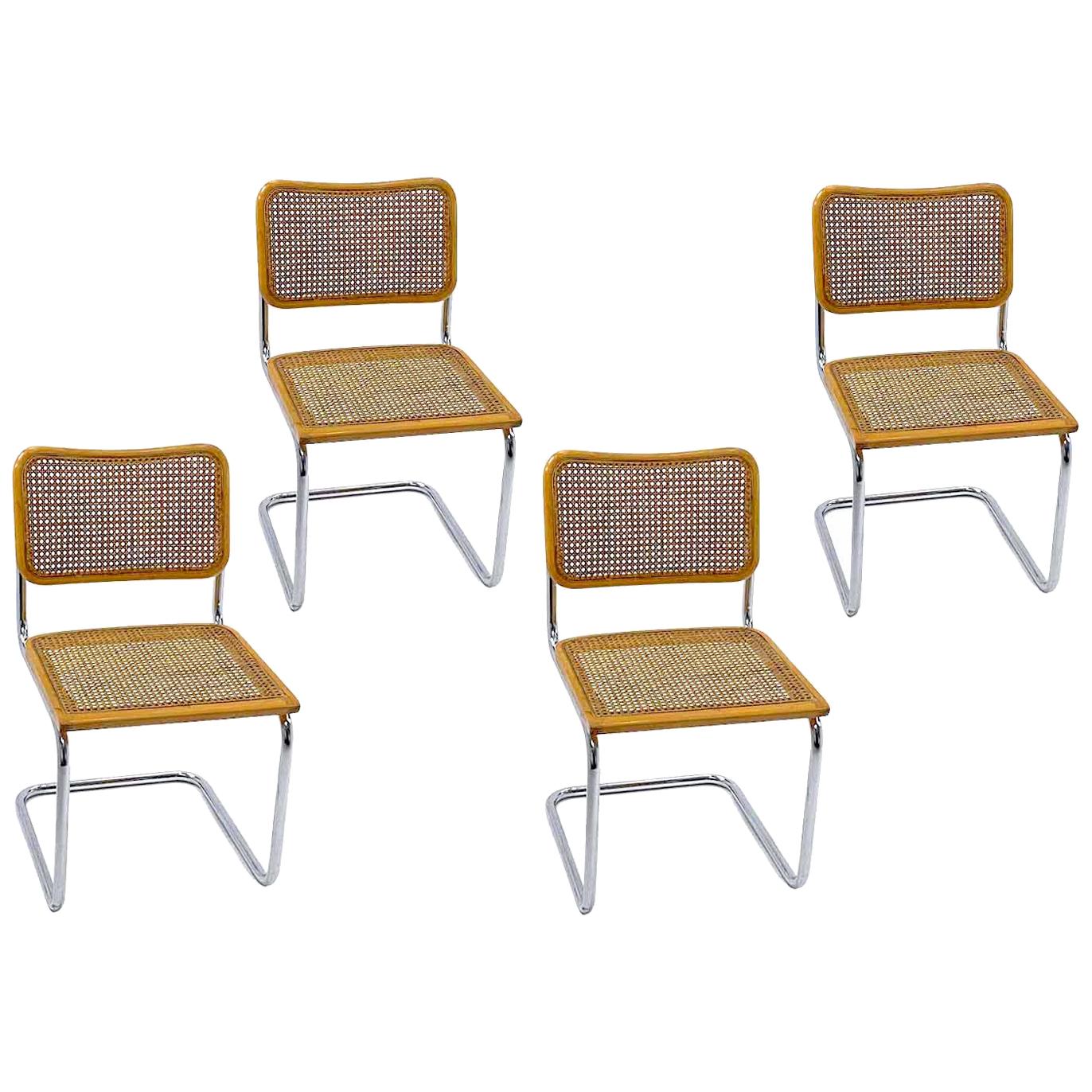 Cesca Chair B32, by Marcel Breuer, Brown Color, circa 1980, Italy, Set of Four