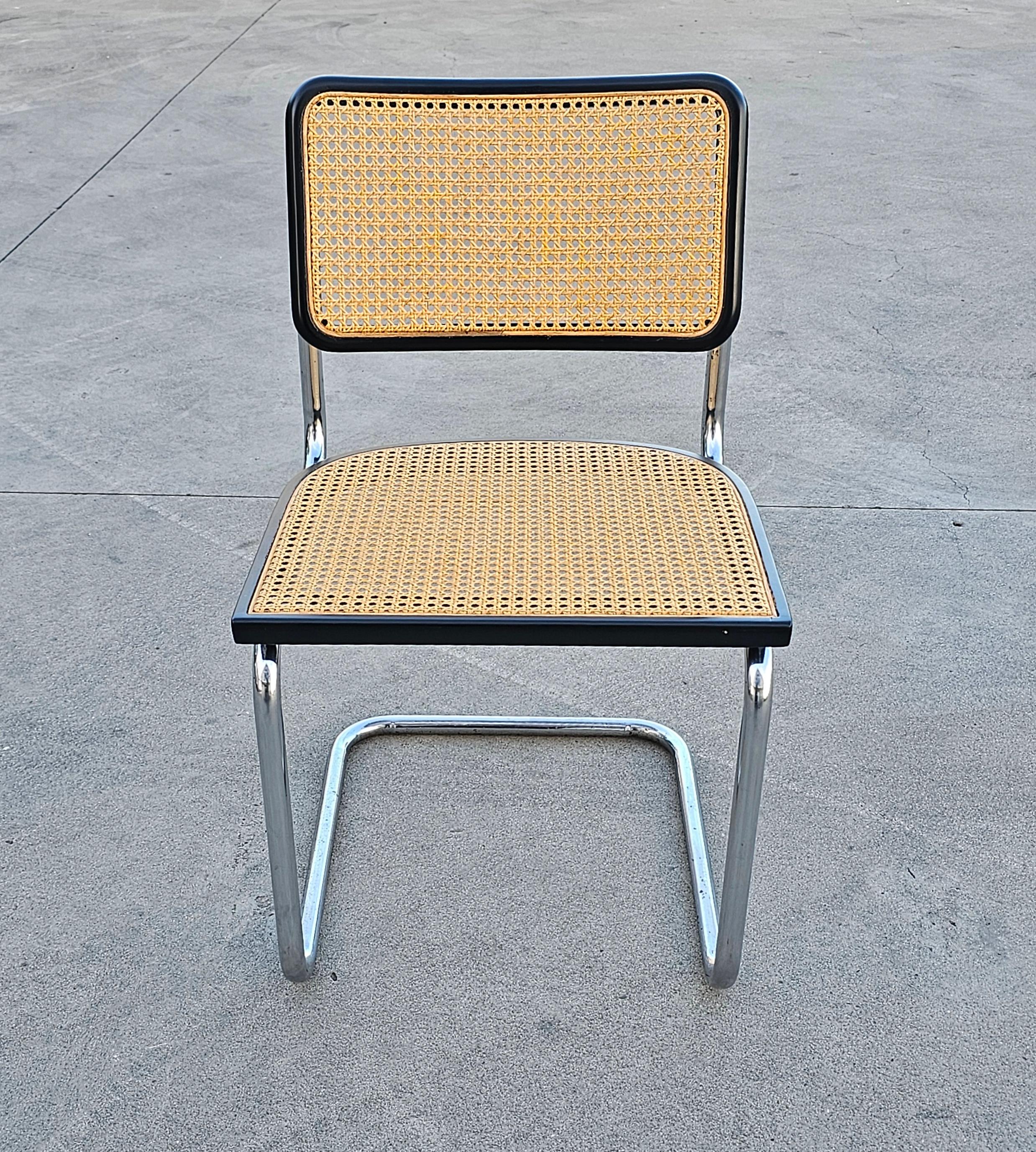This listing features very well known chairs - Cesca Chair by Marcel Breuer. Manufacturing of the chairs is attr. to Gavina.

Marcel Breuer was an architect who worked in Bauahus School of architecture and design. He designed Cesca chair in 1928 for