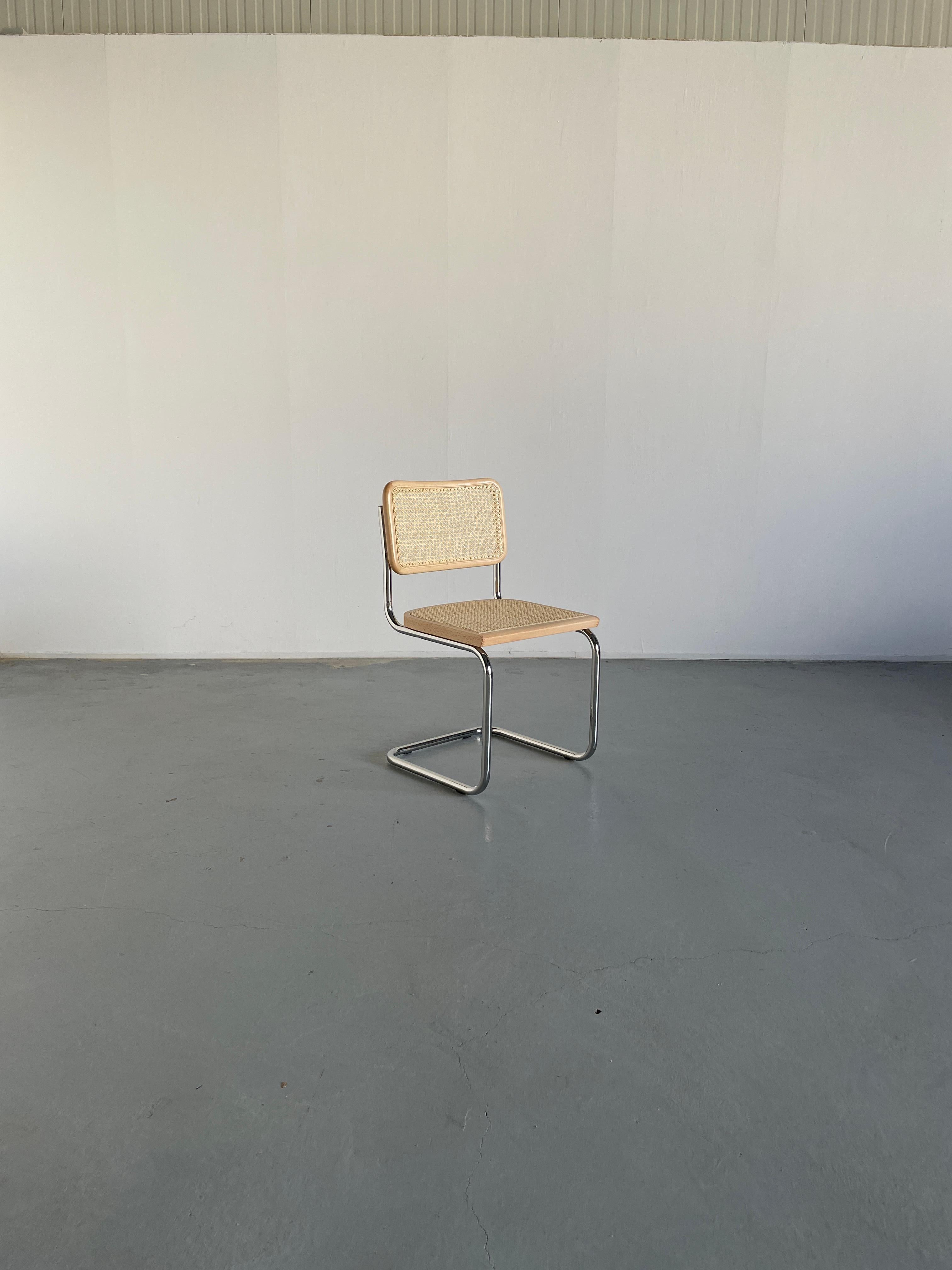 Marcel Breuer model B32 or 'Cesca' design chairs.

Unknown Italian production, circa 2000-2003.
Were a part of a local city hall office in Italy.

Fully restored in a natural wood finish, with new European made cane. Chrome frames polished to