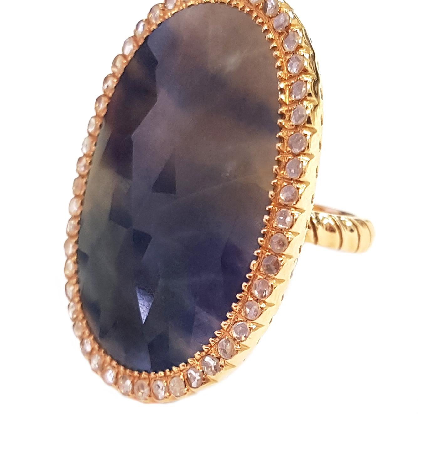Women's 21st Century 18 Karat Rose Gold Sapphire and Diamond Cocktail Ring For Sale