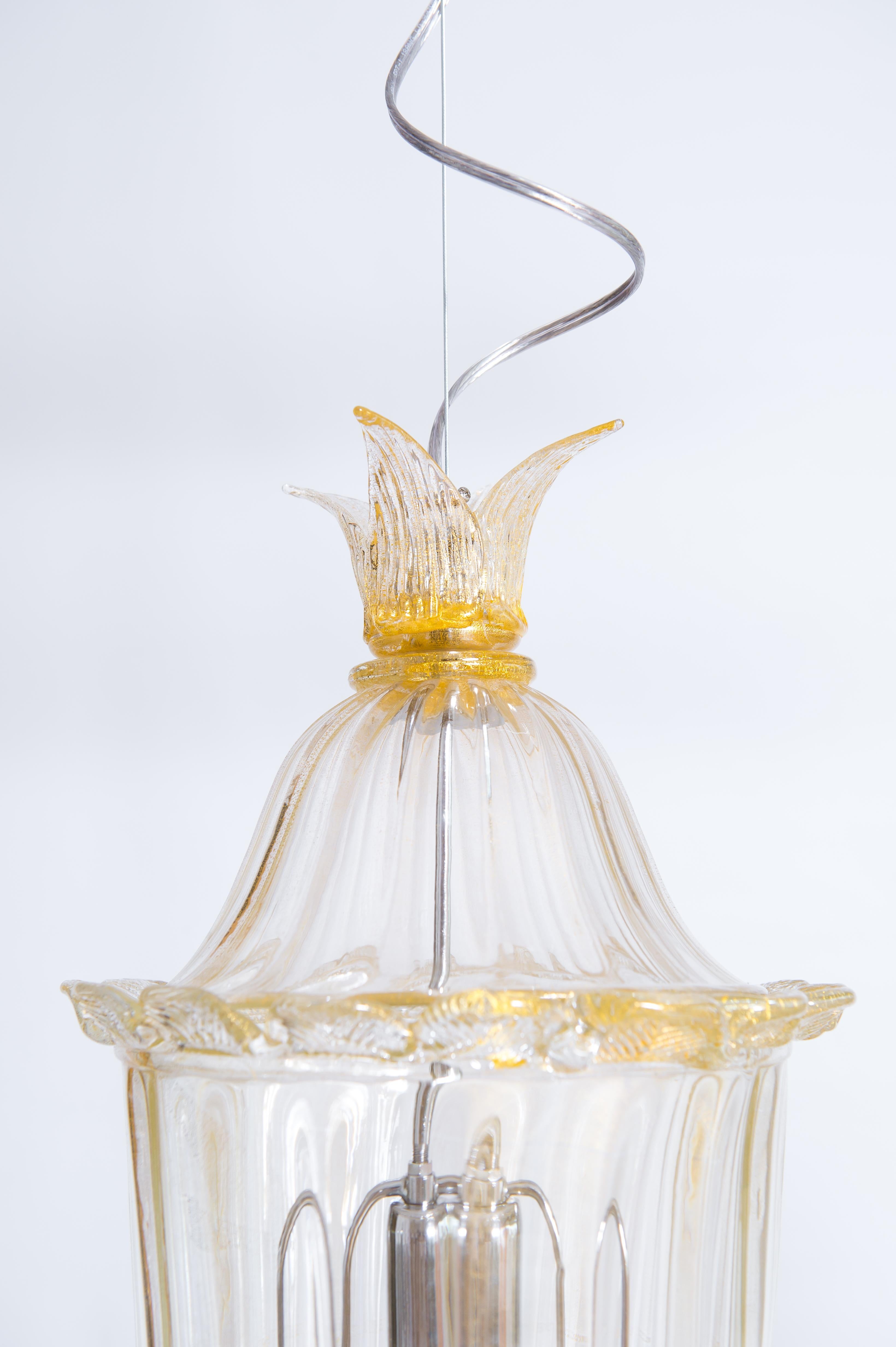 Suspension Lamp with Gold Finishes in blown Murano Glass Contemporary Italy For Sale 6