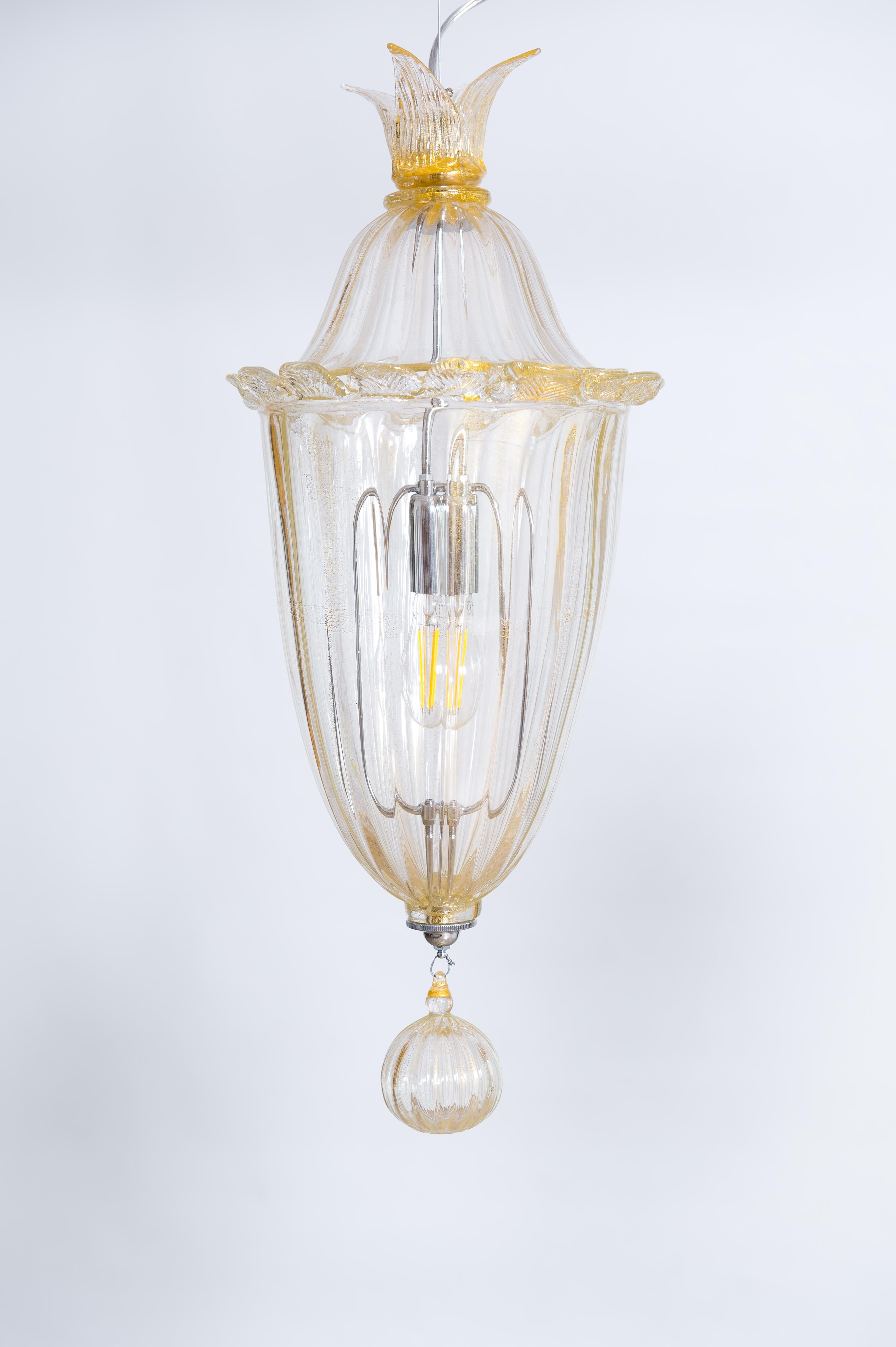 Lampe à suspension contemporaine en verre de Murano soufflé finitions dorées, Italie Excellent état - En vente à Villaverla, IT