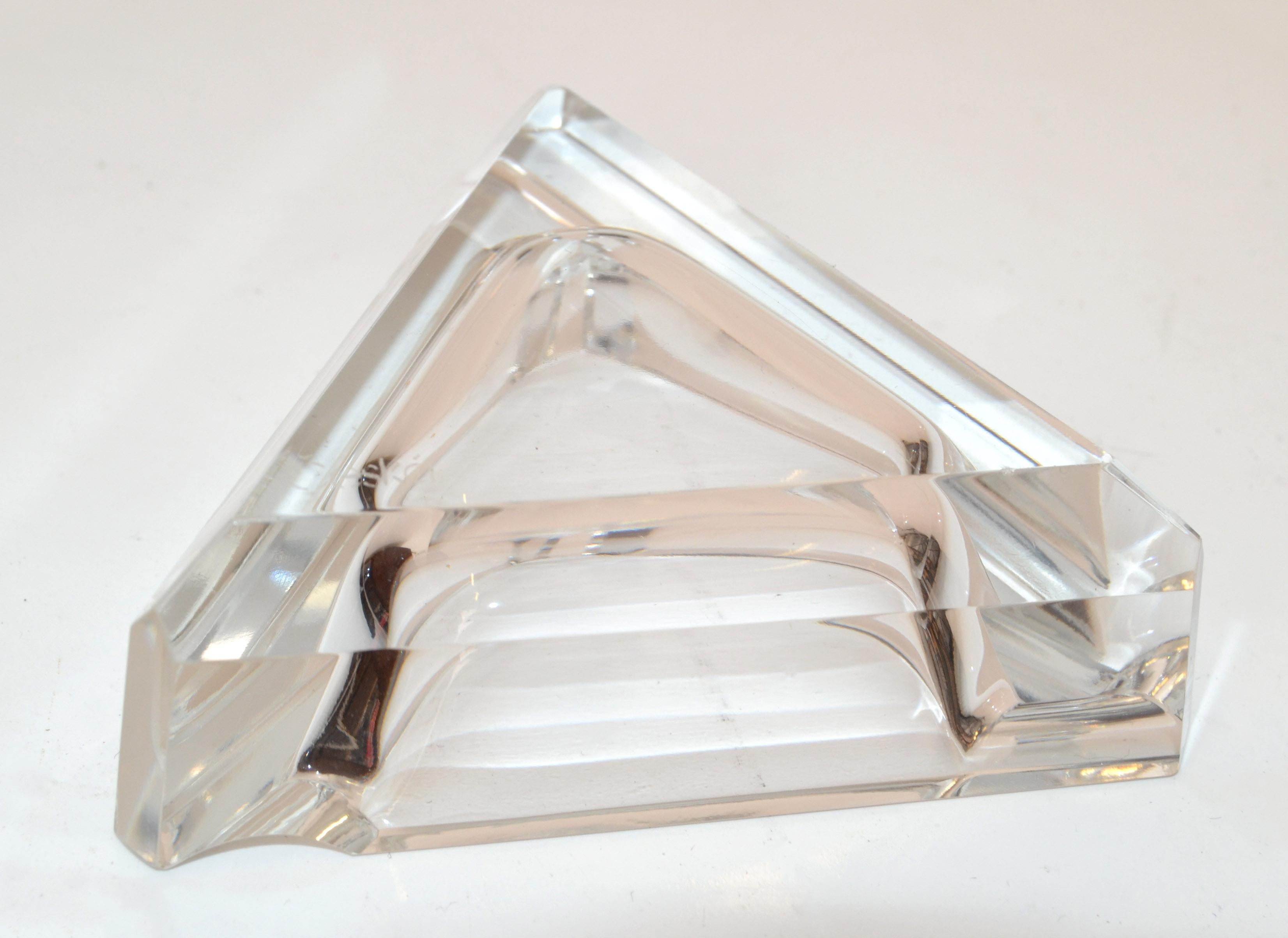 Ceska Crystal Prism Cut Triangle Ashtray Beveled Edges Art Deco Bohemian Glass  For Sale 4