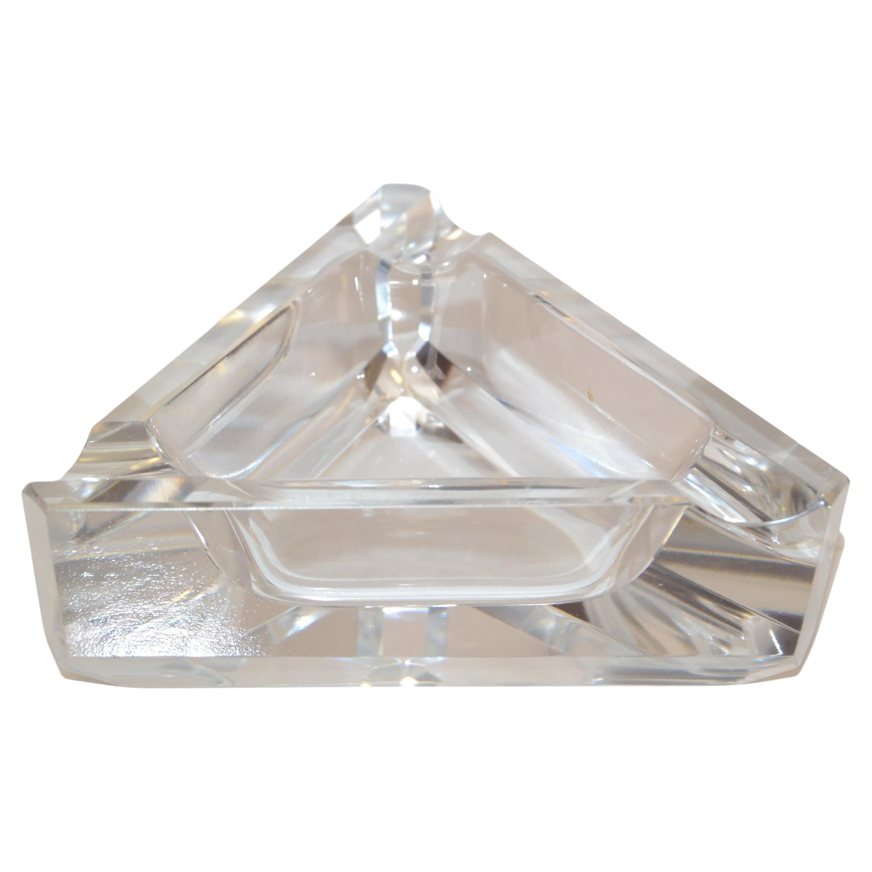 Ceska Crystal Prism Cut Triangle Ashtray Beveled Edges Art Deco Bohemian Glass  For Sale