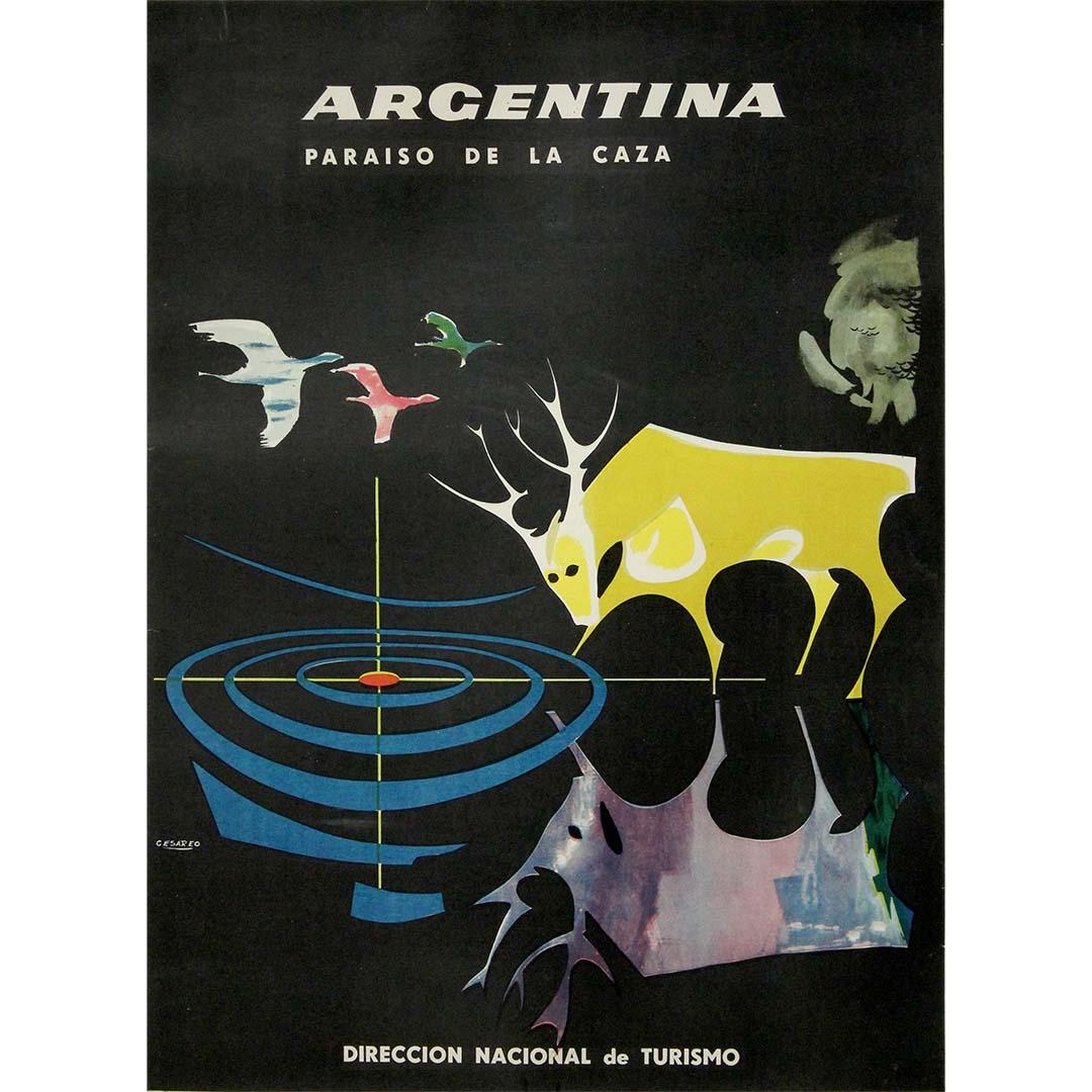 Ejecutada en un estilo audaz y modernista, la composición presenta un ciervo estilizado - Print de Cesáreo