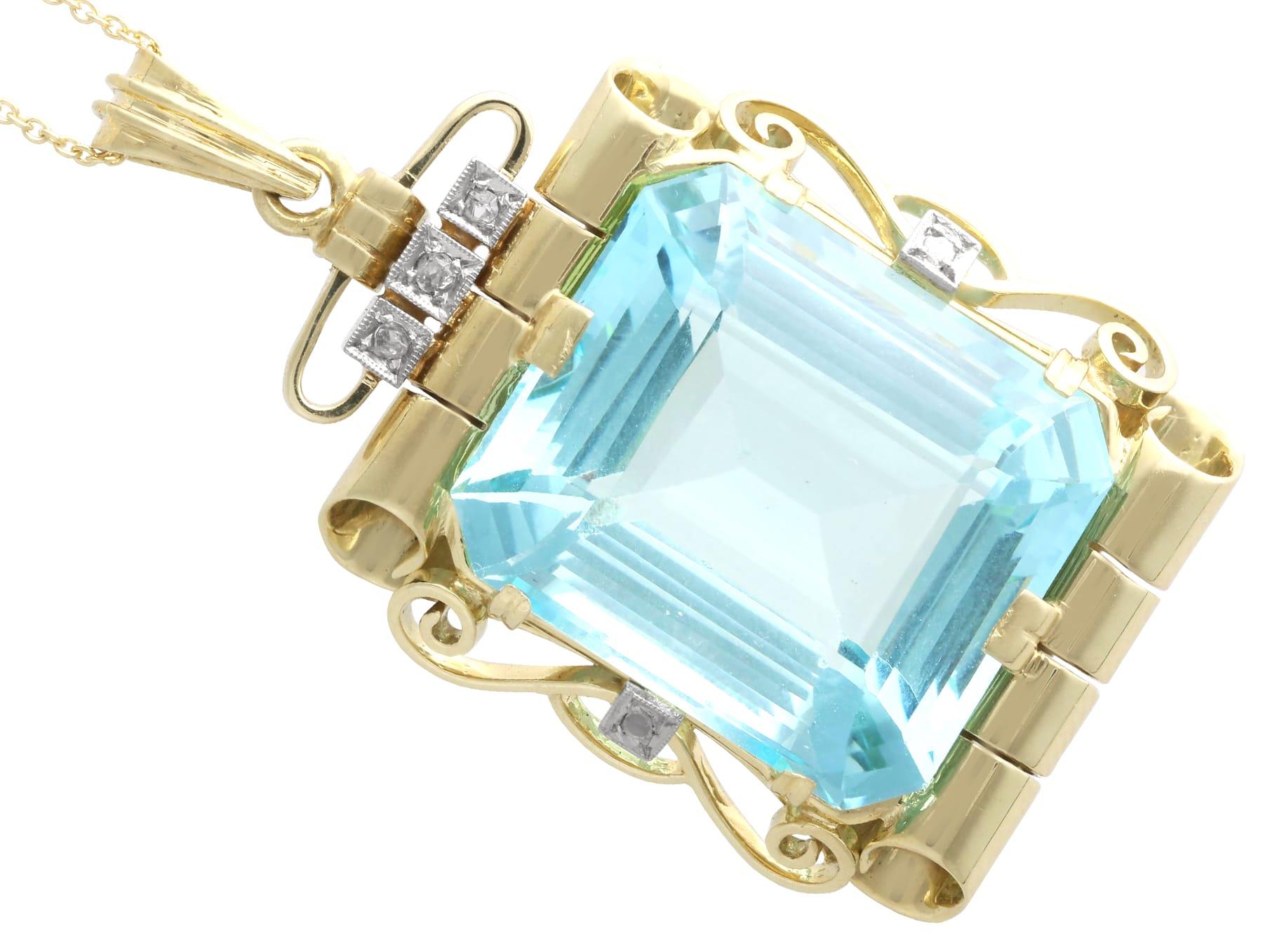 C'est Laudier 32.20 Carat Aquamarine 0.10 Carat Diamond 14k Yellow Gold Pendant en Excelente estado para la venta en Jesmond, Newcastle Upon Tyne