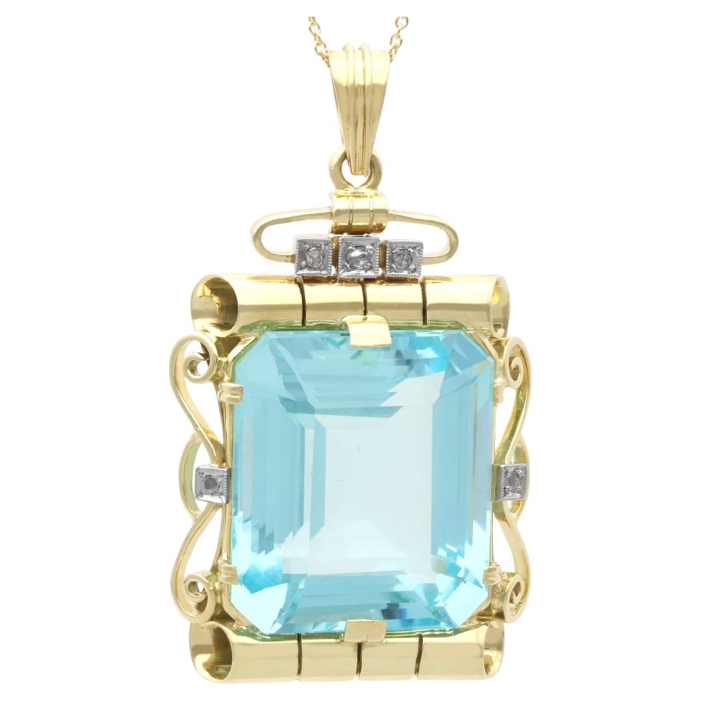 C'est Laudier 32.20 Carat Aquamarine 0.10 Carat Diamond 14k Yellow Gold Pendant