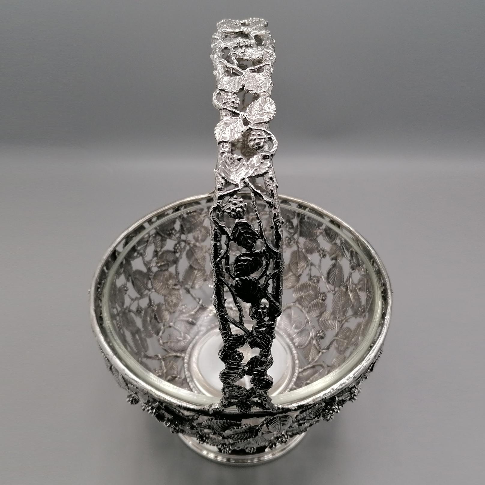 20th Century Italian Basket  sterling silver pierced with blackberries and leaves.  For Sale 3