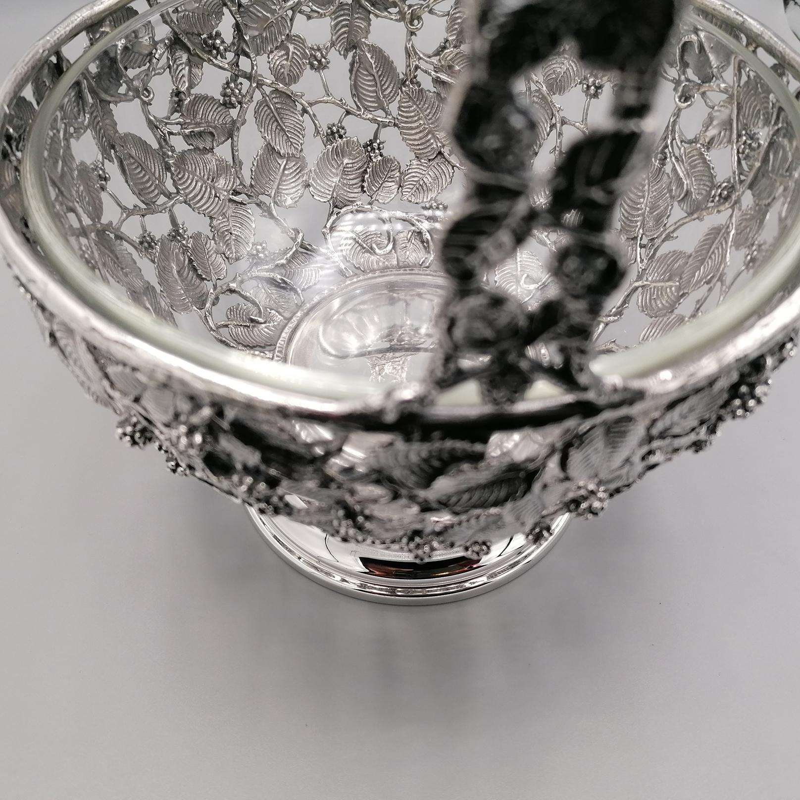 20th Century Italian Basket  sterling silver pierced with blackberries and leaves.  For Sale 4