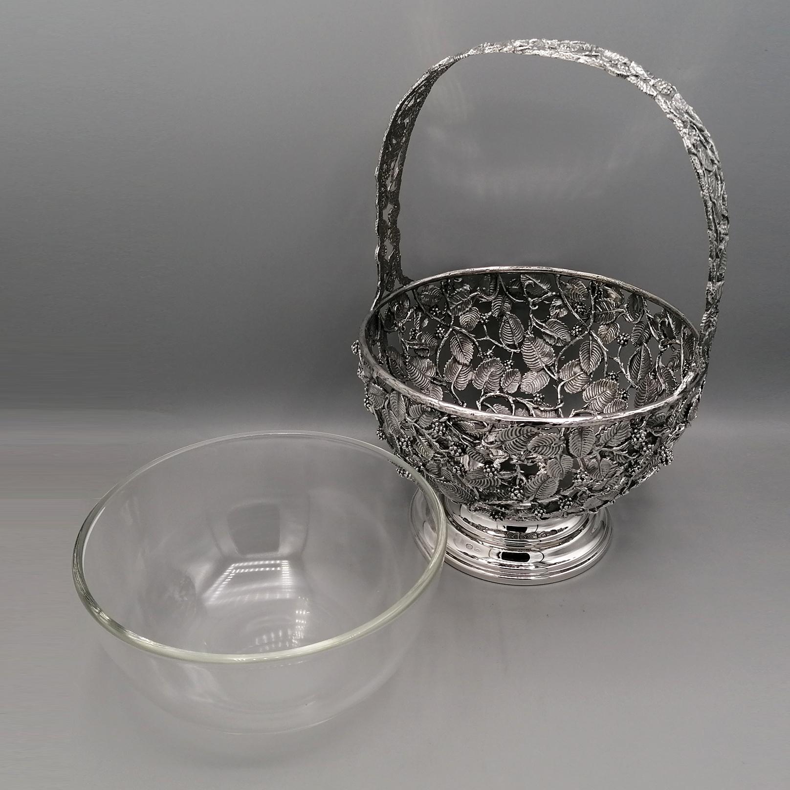 20th Century Italian Basket  sterling silver pierced with blackberries and leaves.  For Sale 5