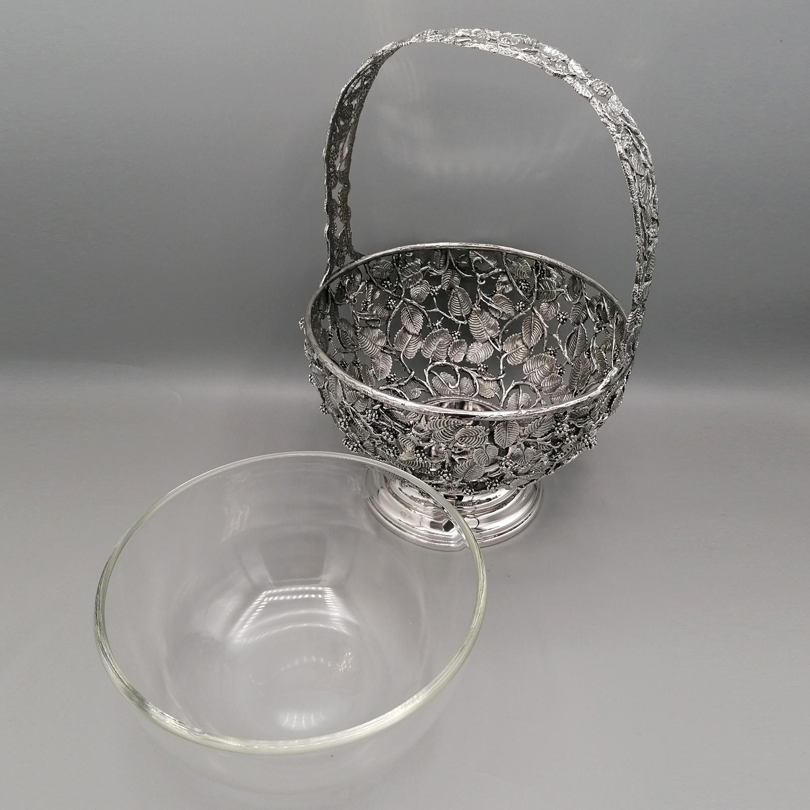 20th Century Italian Basket  sterling silver pierced with blackberries and leaves.  For Sale 6