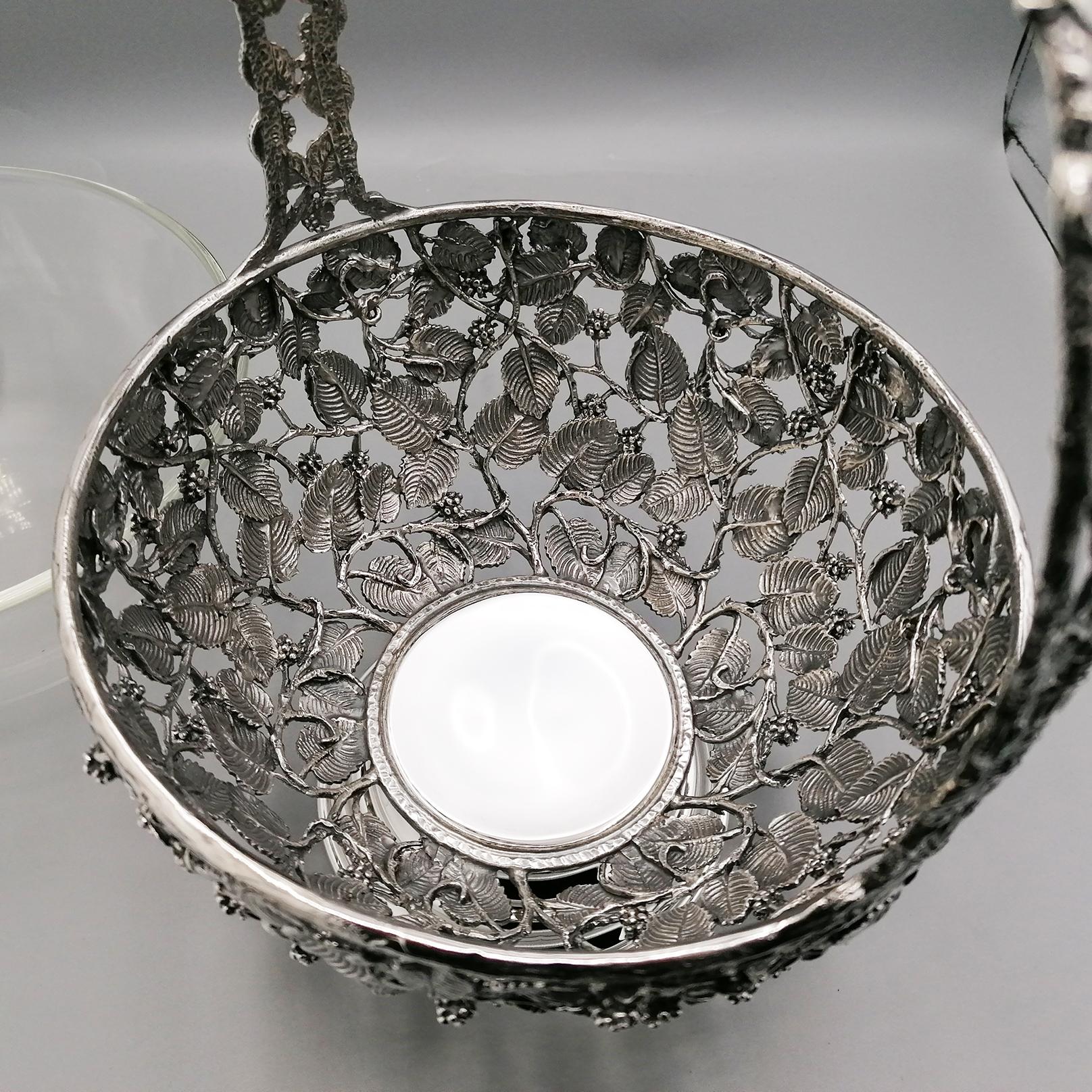 20th Century Italian Basket  sterling silver pierced with blackberries and leaves.  For Sale 7