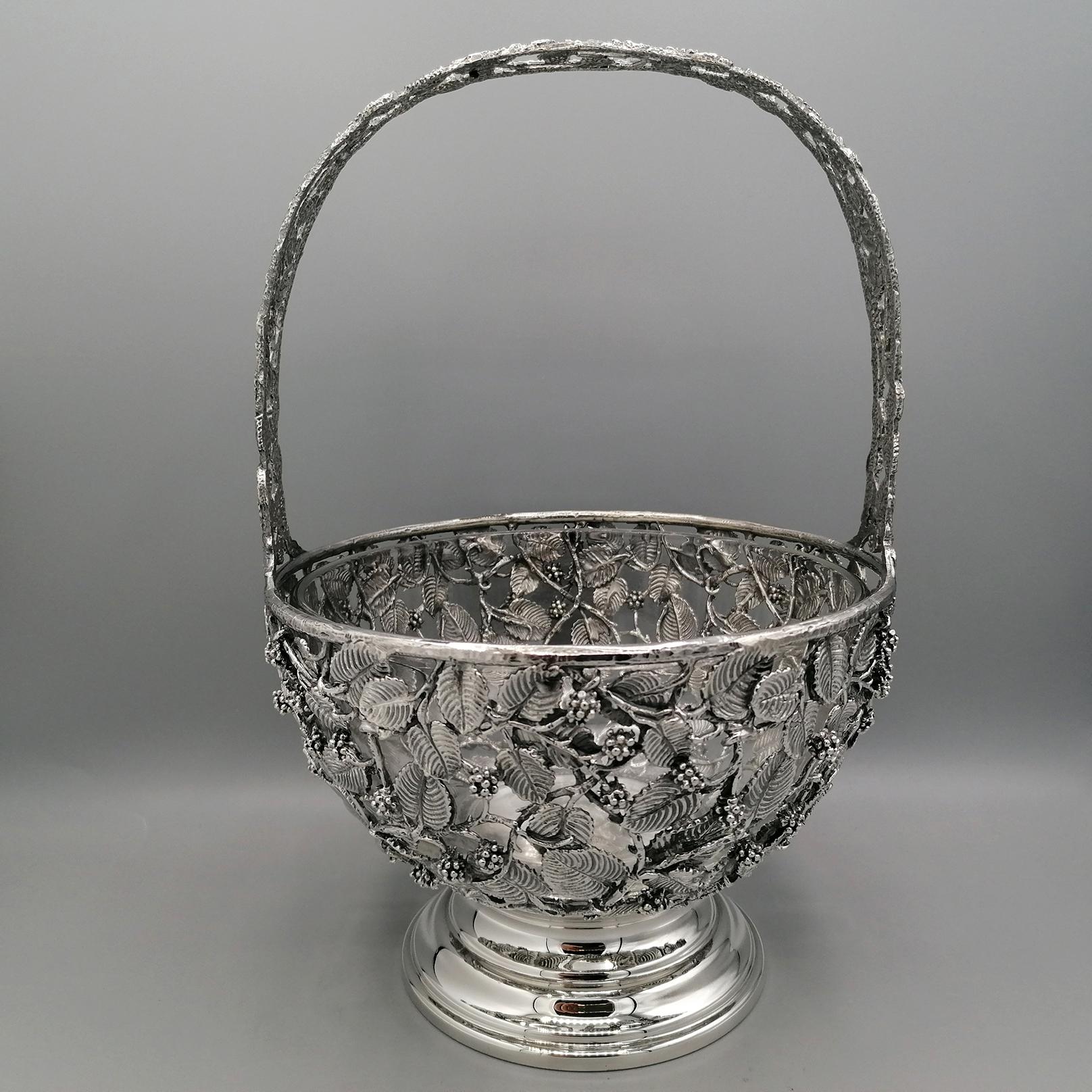 20th Century Italian Basket  sterling silver pierced with blackberries and leaves.  For Sale 10