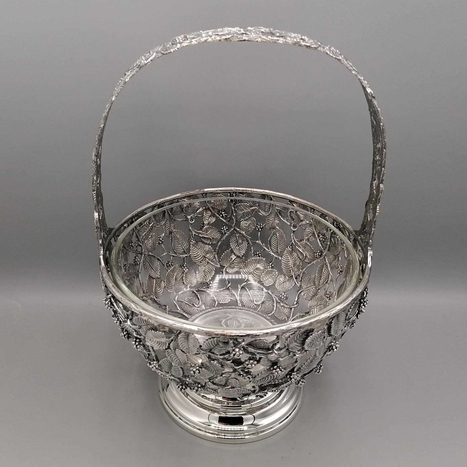 Other 20th Century Italian Basket  sterling silver pierced with blackberries and leaves.  For Sale