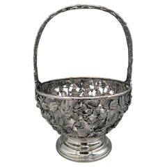 20th Century Italian Basket  sterling silver pierced with blackberries and leaves. 