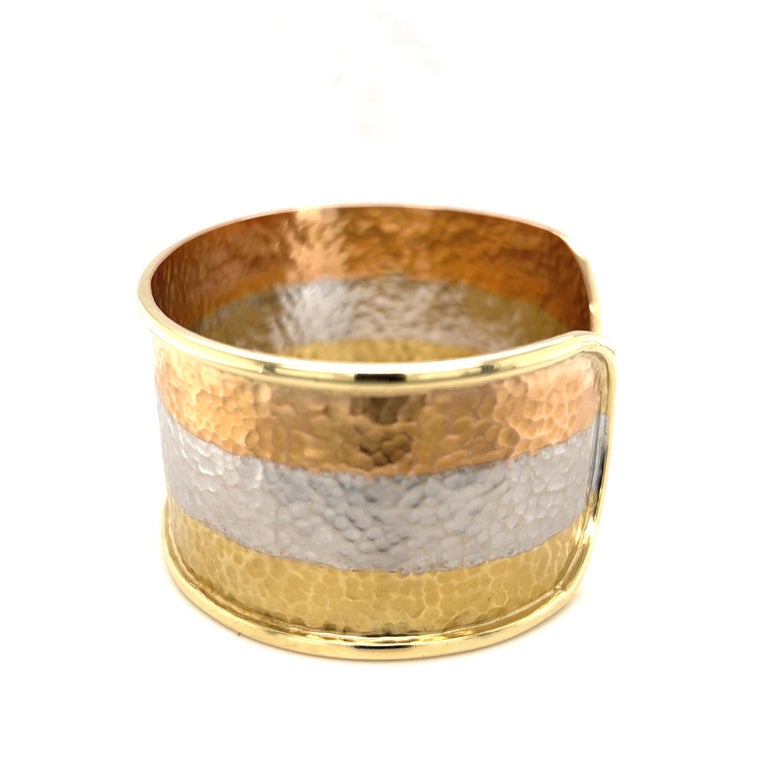 CETAS 14K Tri-Tone Hammered Gold Cuff Bracelet in 14K at 1stDibs | cetas  585 gold