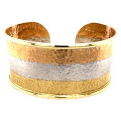 CETAS 14K Tri-Tone Hammered Gold Cuff Bracelet in 14K