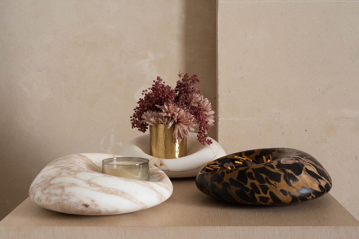 Modern Cetus Portoro Marble Flower Vase and Candle Holder For Sale