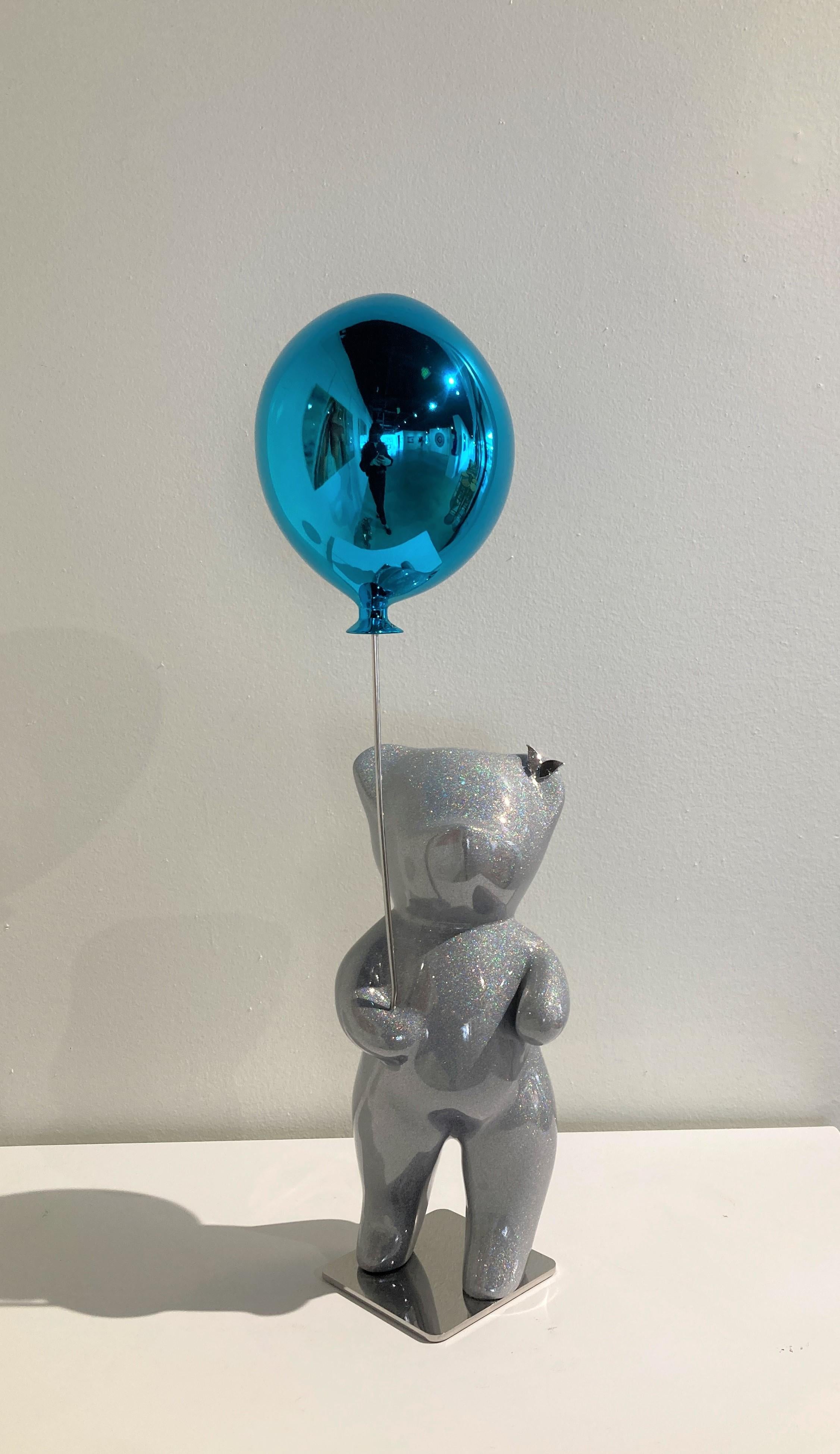 Cévé Figurative Sculpture - Bubbly Silver Glitter Balloon Turquoise