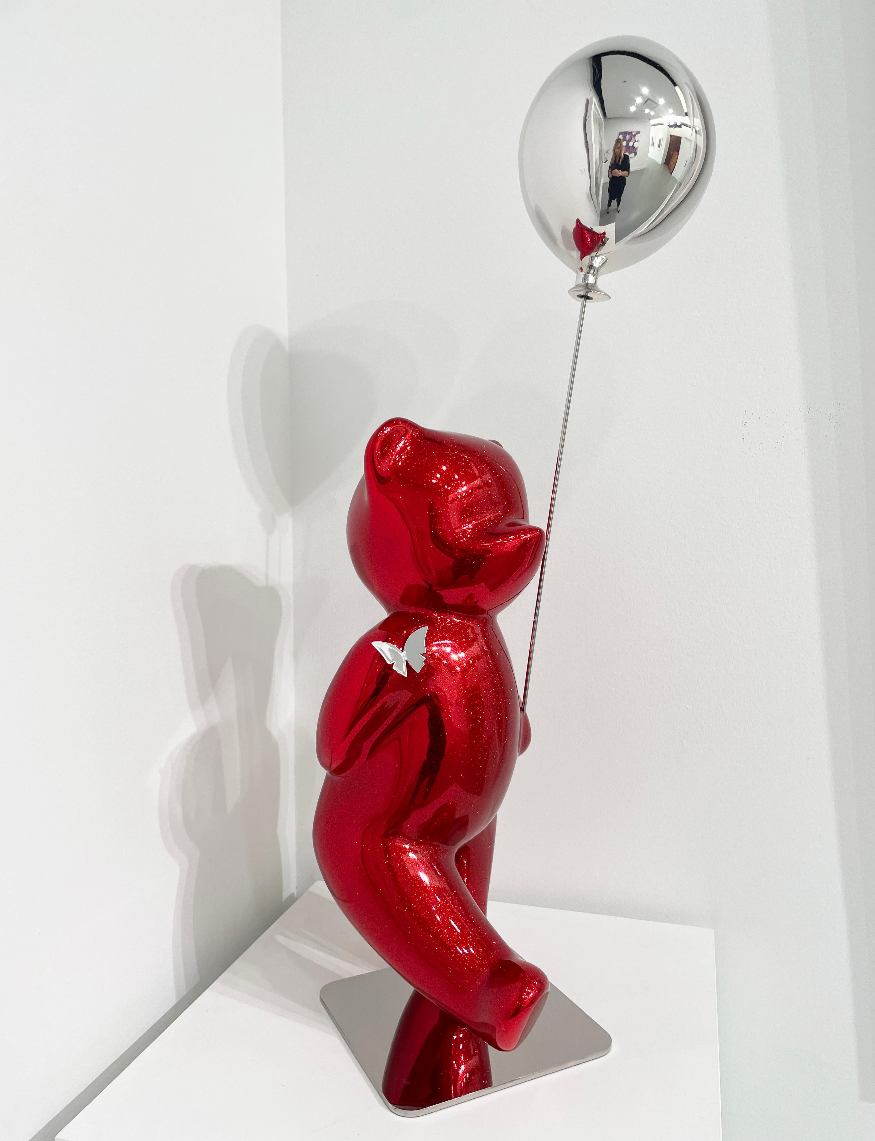 Sparkly Red Glitter Balloon Silver - Edition of 8 - Sculpture by Cévé