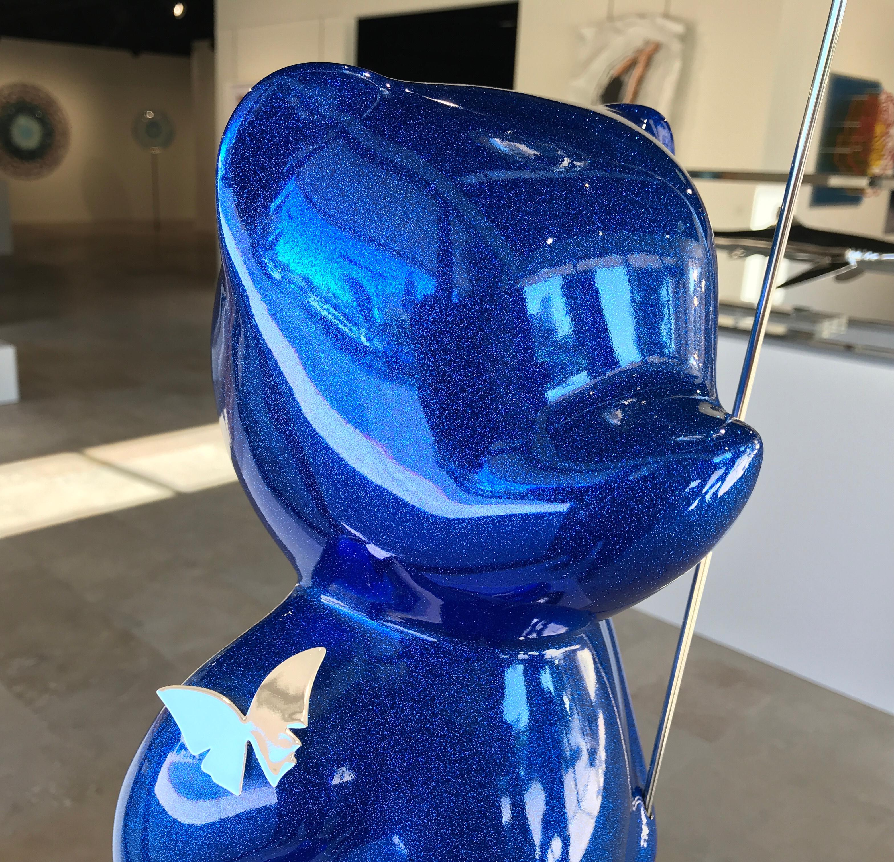 Walking Teddy - Sparkly Blue Glitter w/Silver Balloon For Sale 1
