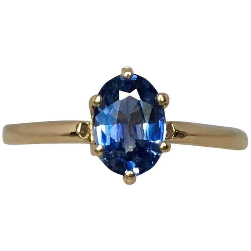 Ceylon 1.07 Carat Vivid Blue Oval Cut Sapphire Solitaire Gold Ring